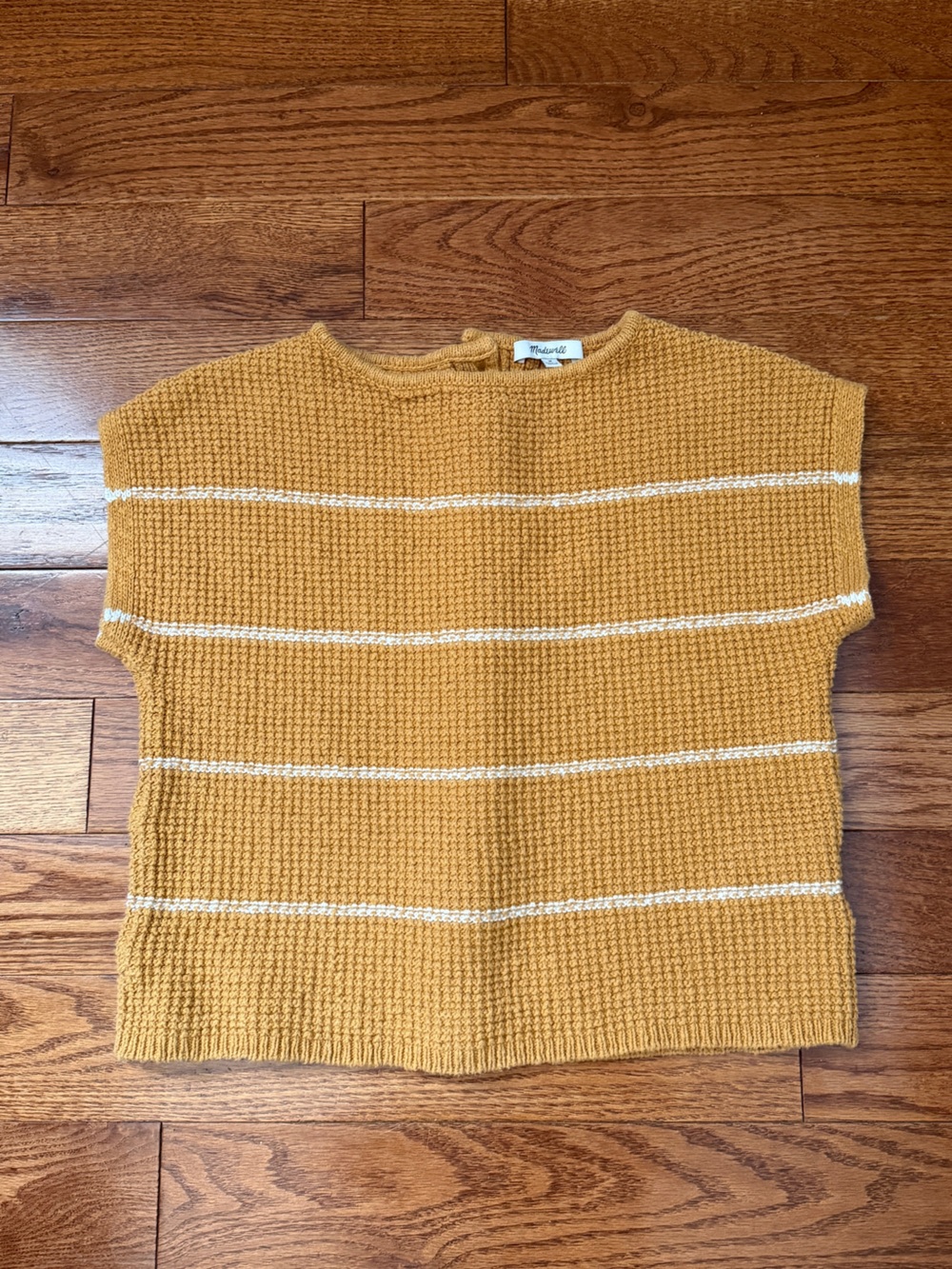 Madewell Mustard Crewneck Sweater with White Stripes